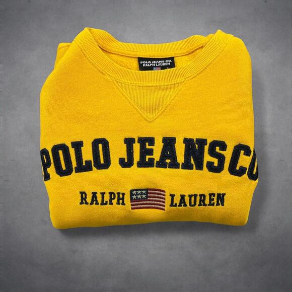 Polo Jeans Co Crewneck Sweatshirt Small Yellow Spellout - Picture 6 of 6